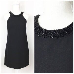 Banana Republic Womens Black Beaded Halter Neck Mini Sheath Cocktail Dress 6P